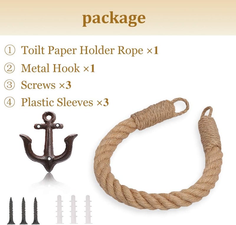 Amerla Nautical Anchor Toilet Paper Holder Rustic Industrial Wall-Mounted Towel Ring with Metal Hook for Bathroom Decor (Black) - Image 2